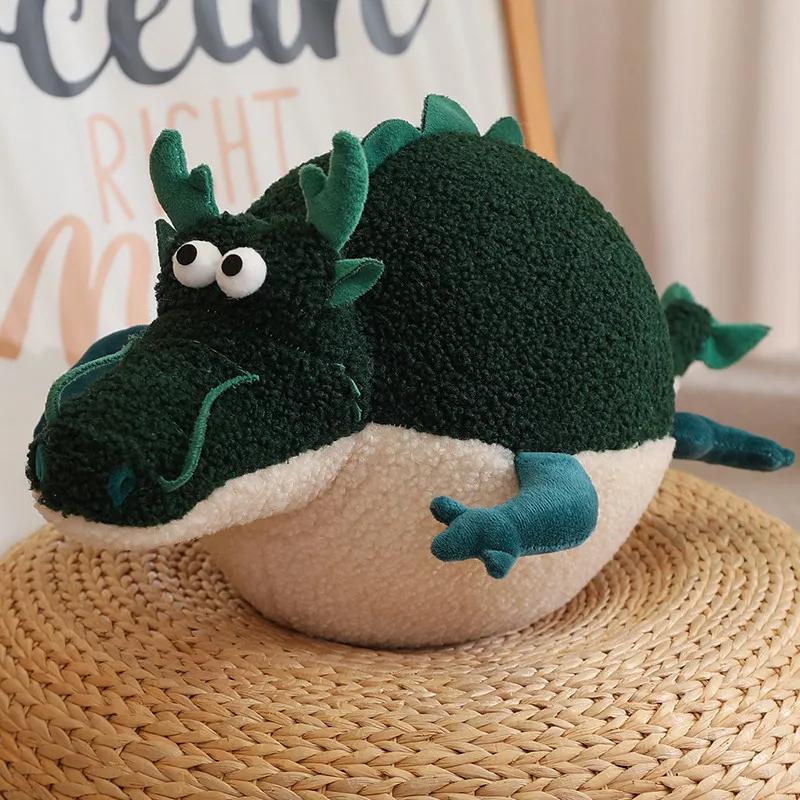 Cute Cartoon Chubby Dragon Plush Throw Pillow Toy Anime Stuffed Animals Round Fat Dragon Plushies Cushion Doll for Home Decor