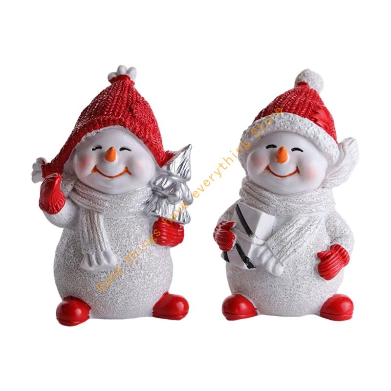Miniature Snowman Statue Desk Ornament Tiny Resin Snowman Figurine Christmas Tree Decoration For Mantel Tabletop Display 55KF