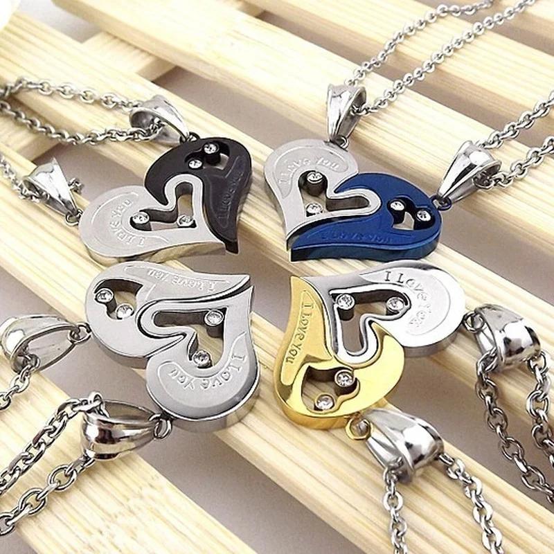 Couple Necklace I Love You Valentine's Day Gift Stainless Steel Matching Letter Pendant for Lovers