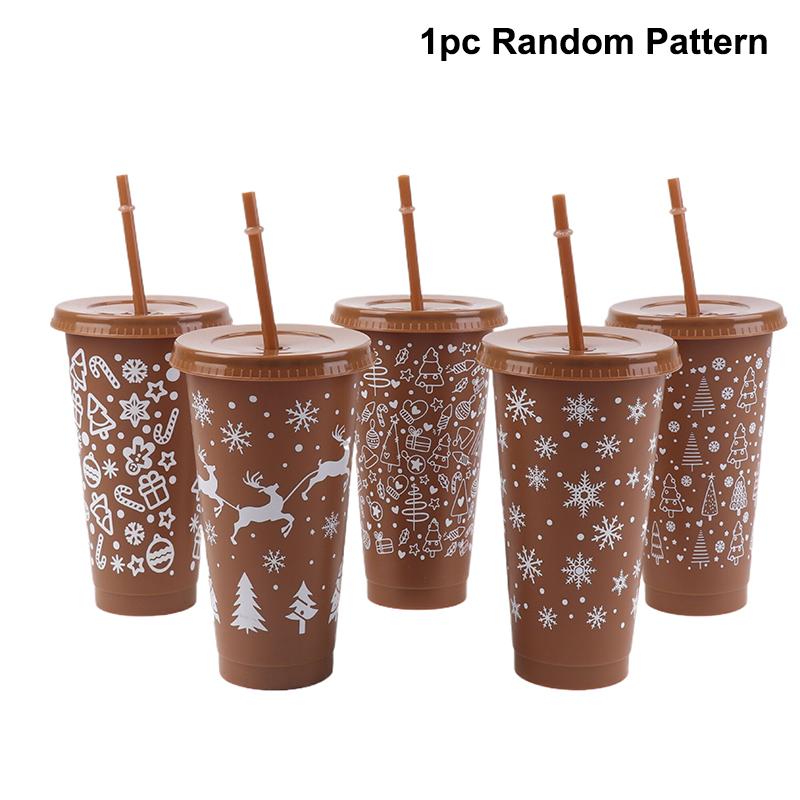 710ML Christmas Coffee Straw Cup Reusable Xmas Tree Snowflake Plastic Cup With Lid New Year 2026 Christmas Party Favors Decor