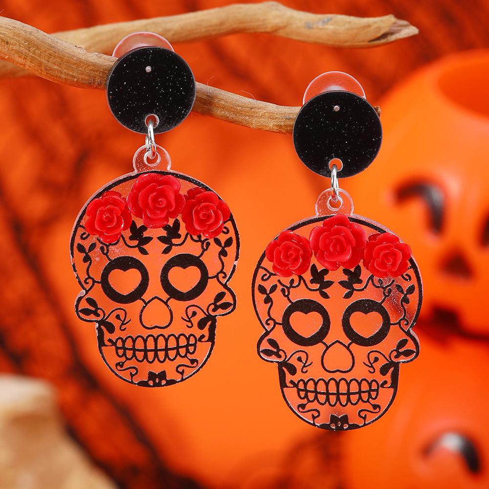 Skull Rose Gothic Acrylic Earrings for Halloween