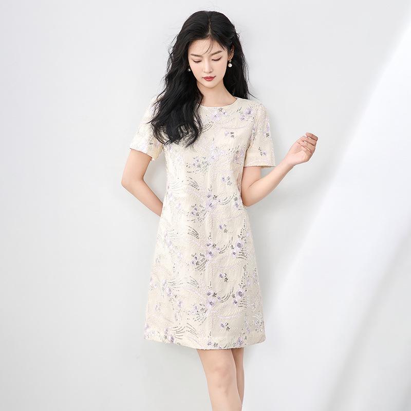 

Exquisite Gold Thread Sequin Embroidery A-line Summer Dress for Women Extra Large фіолетовий