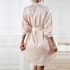 Elegant Women Long Sleeve Lace Up Dress Single Breasted Lapel Neck Autumn