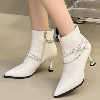 Elegantné dámske členkové čižmy so špicatou špičkou Módne topánky na vysokom podpätku Nový trend Zimné dizajnérske lodičky Ženské krátke Chelsea čižmy
