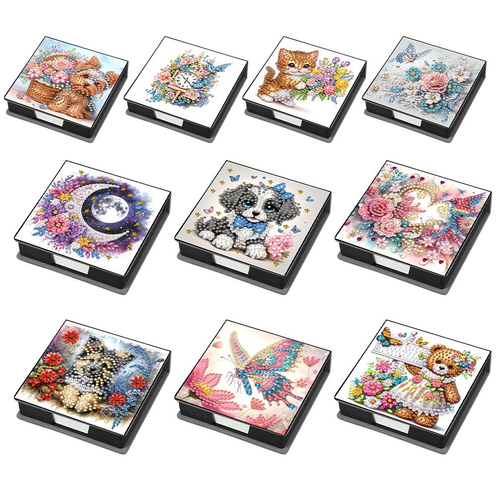 Leather Animals Diamond Painting Notecard Box Flowers Gem Art Sticky Note Holder Rhinestones Post It Dispenser for DIY Art Craft