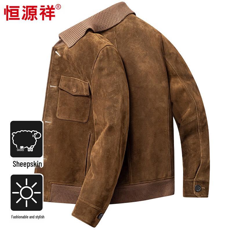 

Hengyuanxiang Men s Suede Sheepskin Casual Leather Jacket 2XL (180/100A)
