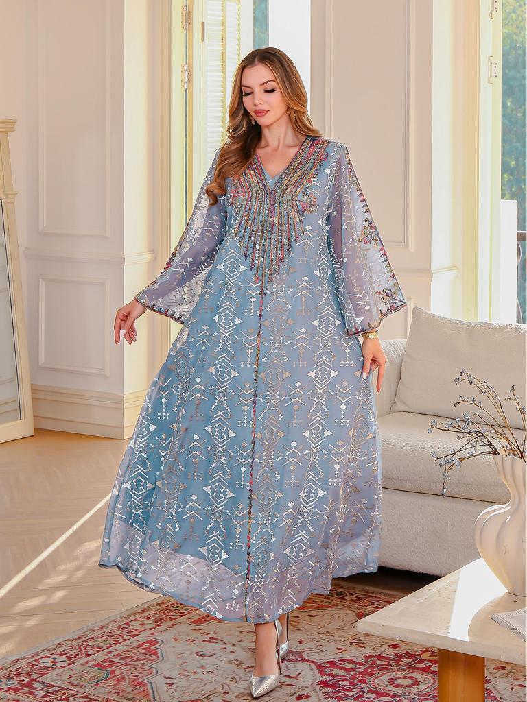 New 2025 Embroidered Abaya: Long Middle Eastern Muslim Women's Dress