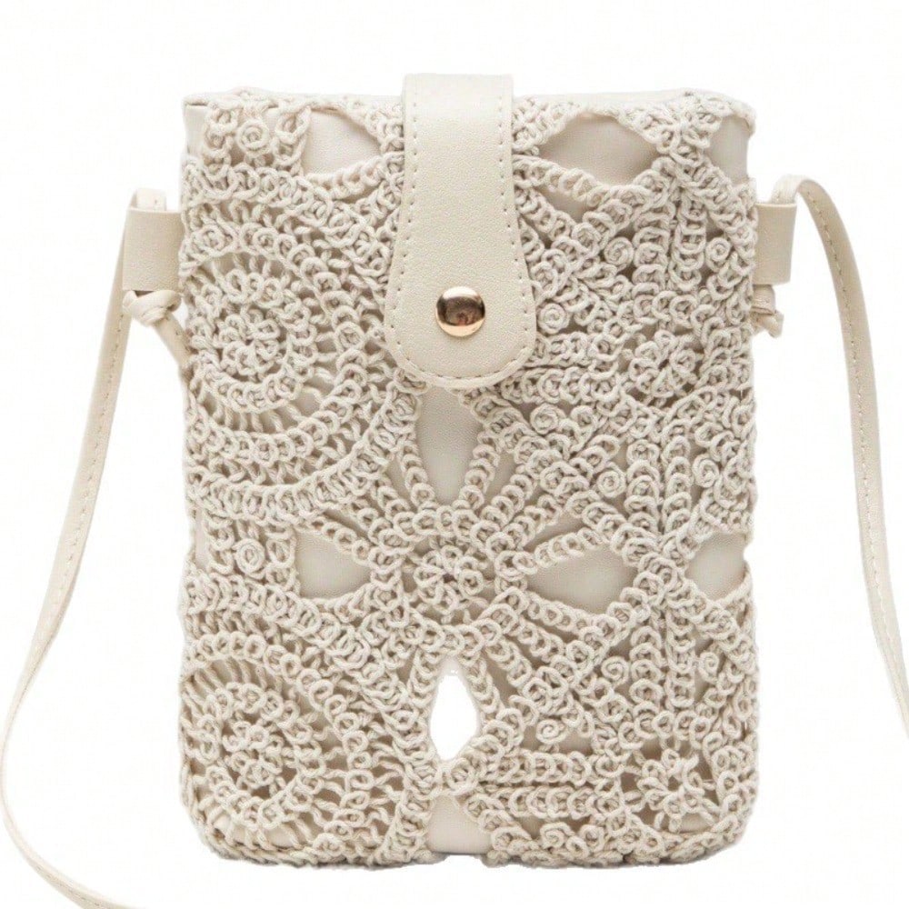 Sac au Crochet à Maille Ajourée Une Épaule Rétro Décontracté Plage Fleur Sac pour Téléphone Portable A multicolore