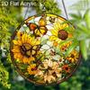 Acrylic Sunflower and Butterflies Suncatcher, Stained Glass Style Window Hanging Ornament for Nature and Garden Lovers