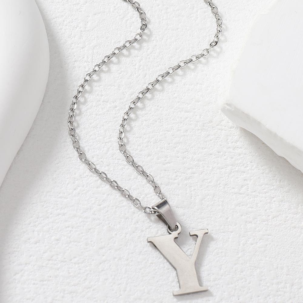 Polished Stainless Steel Alphabet Necklace - Women's Daily Wear Clavicle Chain