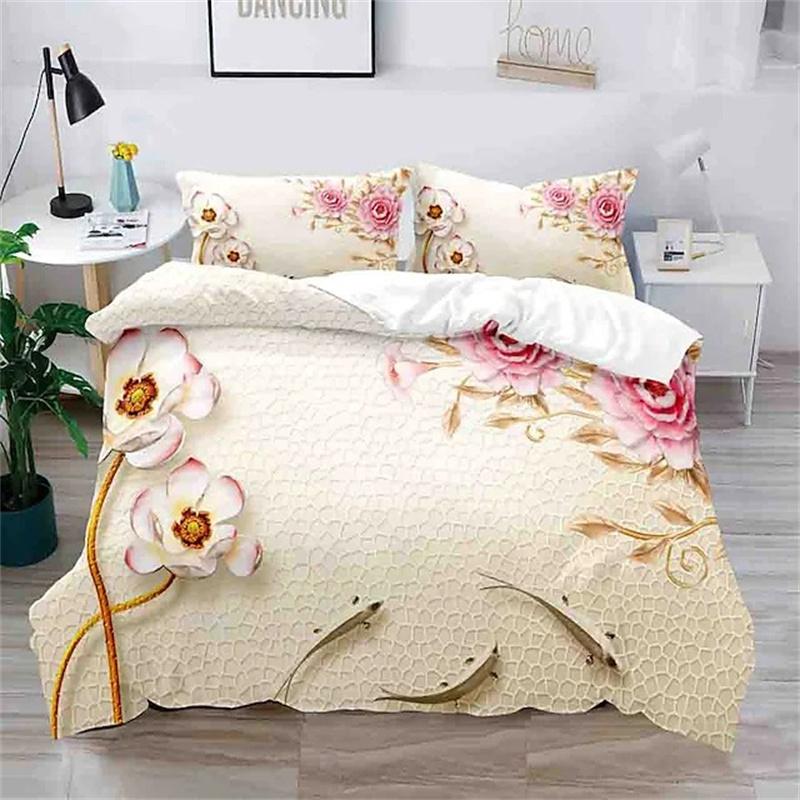 

Floral Duvet Cover King Microfiber 3D Botanical Blossom Flowers Bedding Set Luxury Geometric Swan EU single(135x200cm)