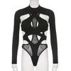 AltGoth Seksi Tulum Kadın Koyu Gotik Cyberpunk Hollow Out Patchwork Uzun Kollu Bodysuit Harajuku Emo Alt Tulum
