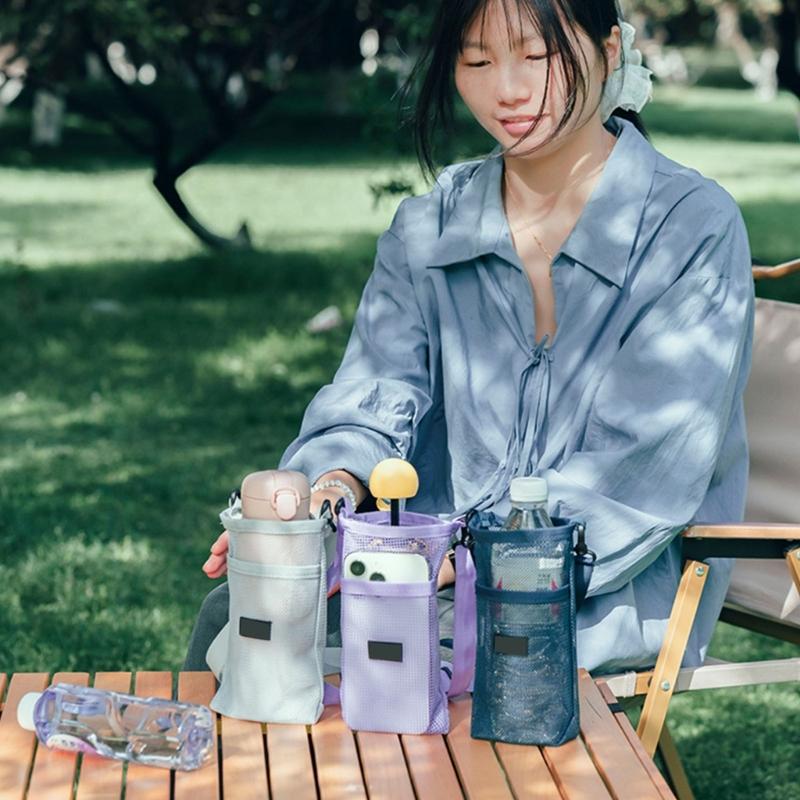 Meshes Water Bottle Holder Sleeve Water Bottle Carriers Bag for Clear Hydrations Monitoring Zippers Access Oxford Fabric