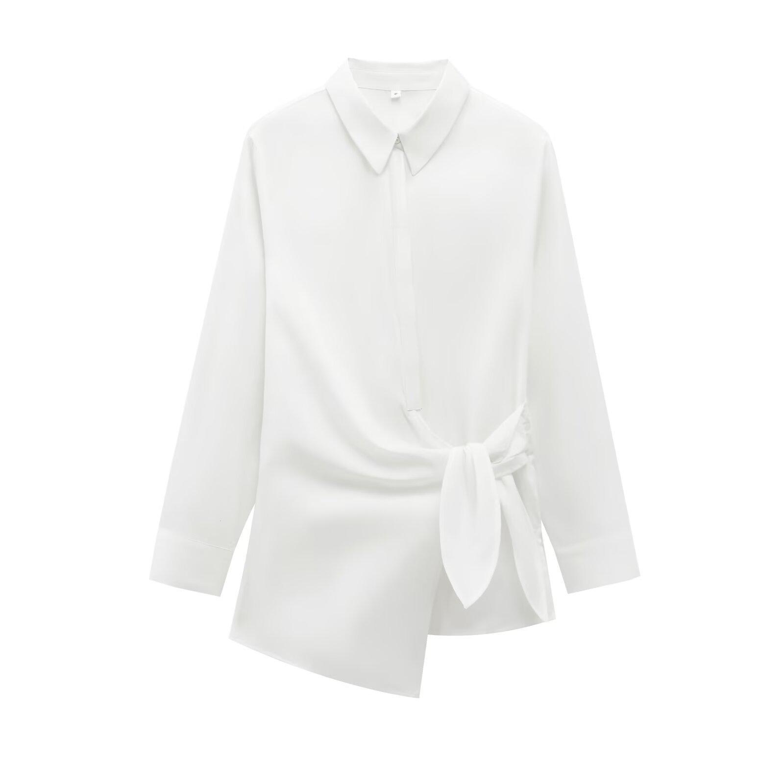 

Spring 2025 Women s V-Neck Double-Breasted Poplin Shirt – European & American Style Fashion L белый