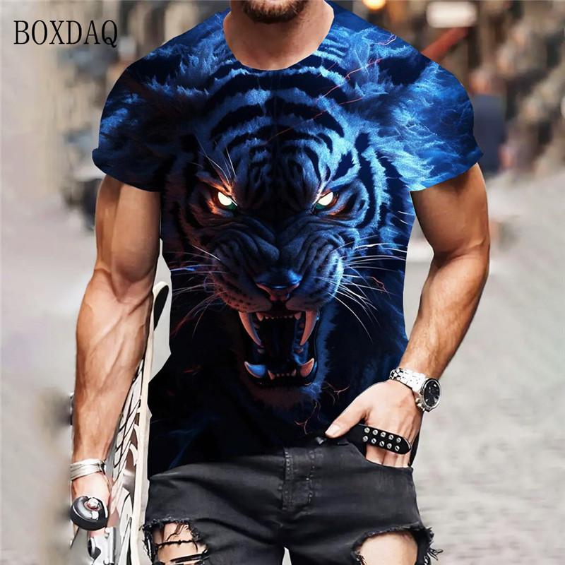Tiger Graphic Men's Trend T-Shirts Summer Short Sleeve Street 3D Animal Print Fashion T Shirt 6XL Large Size O-Neck Casual Tops