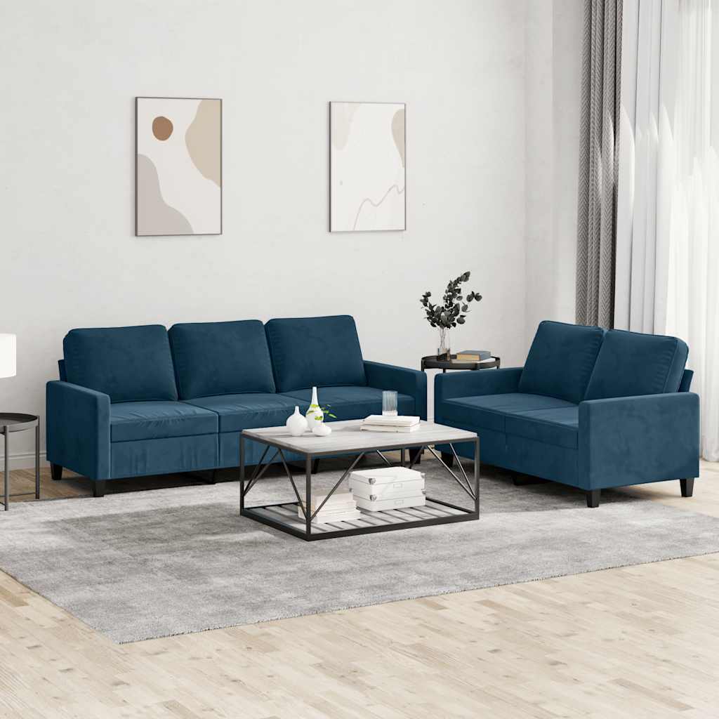 2 Piece Sofa Set with Cushions Blue Velvet