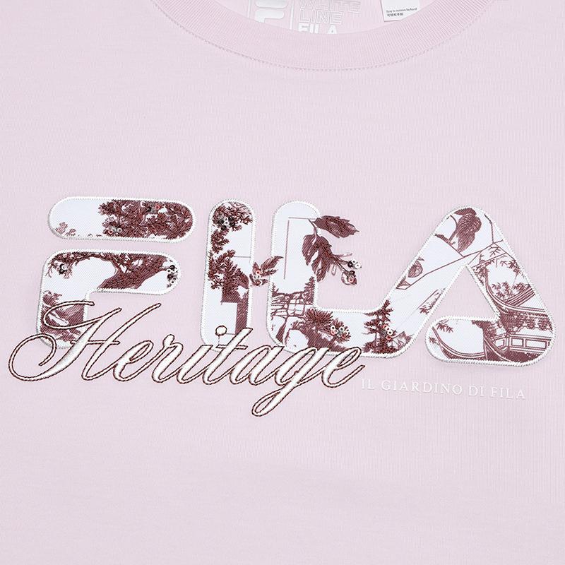 Fila Heritage Breathable Lightweight Stretch Soft Casual Fashion Versatile Floral Logo Loose Fit Pullover Short Sleeve T-Shirt F11W538112FVT