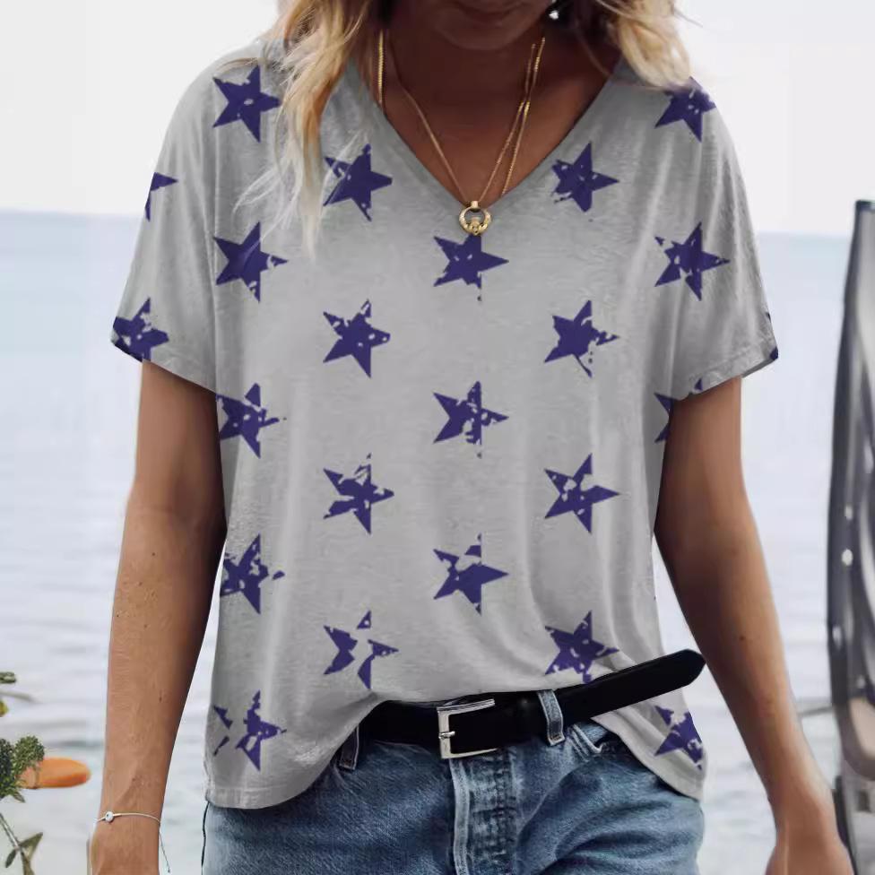 XL-7XL Nadměrná velikost Bílé Digitálně 3D potištěné Pánské Dámské Tričko s krátkým rukávem Jednobarevné Hvězdy Osobnost Móda Výstřih do V