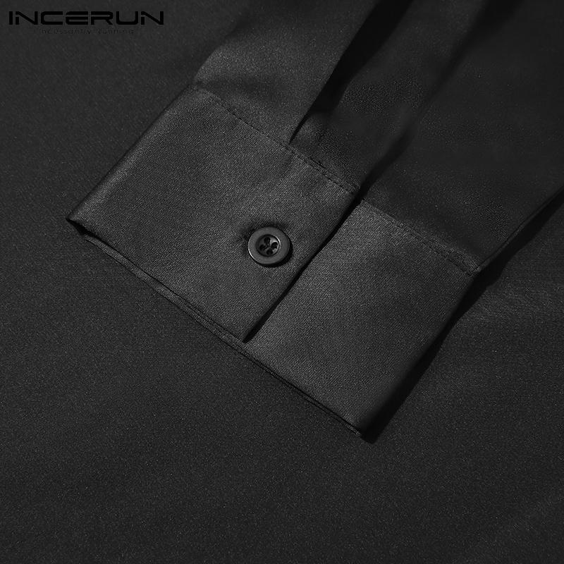 INCERUN Spring Mens Fashion Elegant Cape Shirts Long Sleeves Turn-down Collar Silky V Neck Ponchos Cloak Solid Party Tops S-5XL