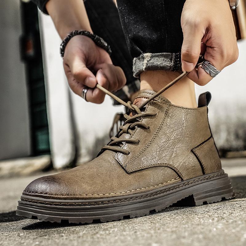 Men's Shoes Fall Versatile Men's High-Top Leather Shoes Authentic Leather British Style Ankle Boots Middle Top Working Wear Boots Men's