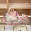 Color Matching Hand-Woven Small Vegetable Basket Bag Fashionable Small Bucket Single Shoulder Oblique Span Bag Exquisite Portable Women'S Bag