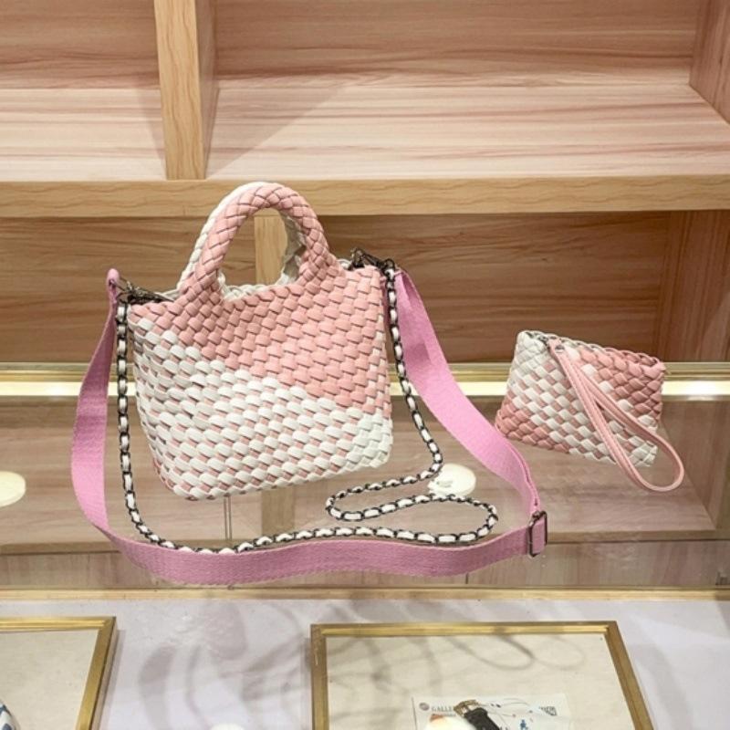 Color Matching Hand-Woven Small Vegetable Basket Bag Fashionable Small Bucket Single Shoulder Oblique Span Bag Exquisite Portable Women'S Bag