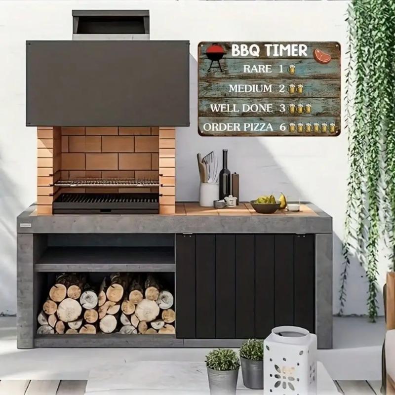 Vintage BBQ Timer Metal Sign Rustic Kitchen Decor Outdoor Grill Art