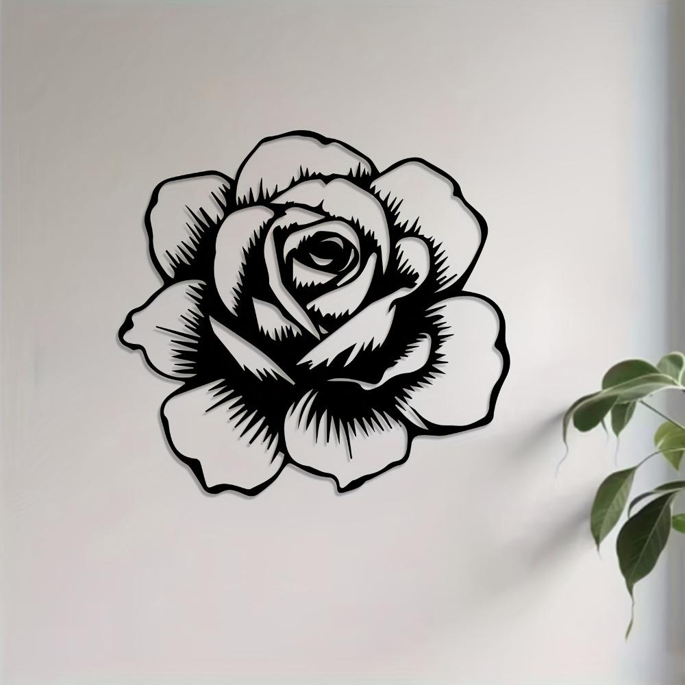 1pc Rose Metal Wall Art, Romantic Rose Sculpture Mural, Valentine Gift, Wedding Decor, Rustproof Wall Decor for Bedroom, Garden Fence