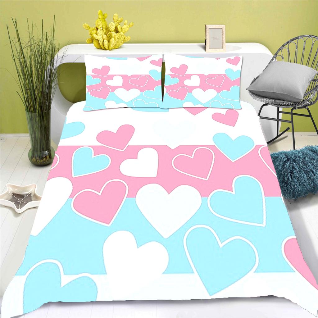 Love Cartoon Duvet Cover 3-Piece Set Bed Room Children Cute Polyester Soft Breathable Comforter Animation Bedding