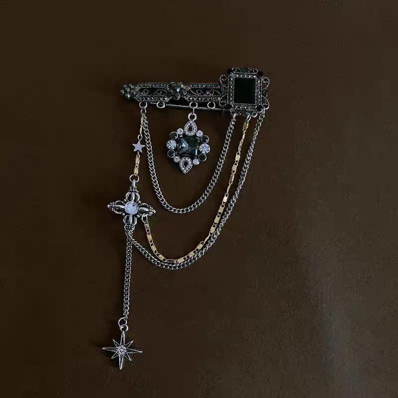 1 Stück Personalisierte Unisex Anzugnadel Accessoires Schmuck Schwarzer Edelstein Funkelnd Stern Quaste Kette Brosche