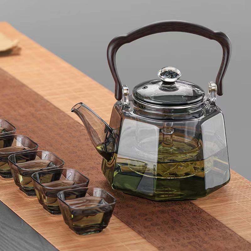 1200ml Octahedral Steaming Boiling Dual-use Glass Teapots With Tea Strainer Infuser Lifting Beam Tea Pot Kungfu Tea Set Teaware