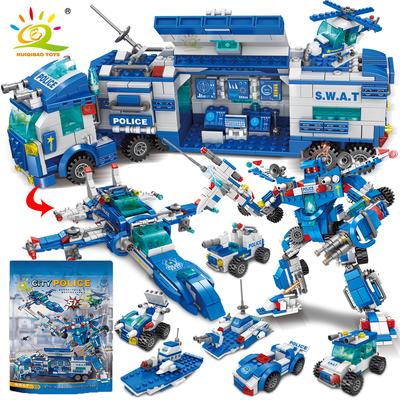 700 sztuk 8w1 policja miejska dowództwo ciężarówki klocki policjant samochód Robot Model helikoptera cegły zabawki dla dzieci