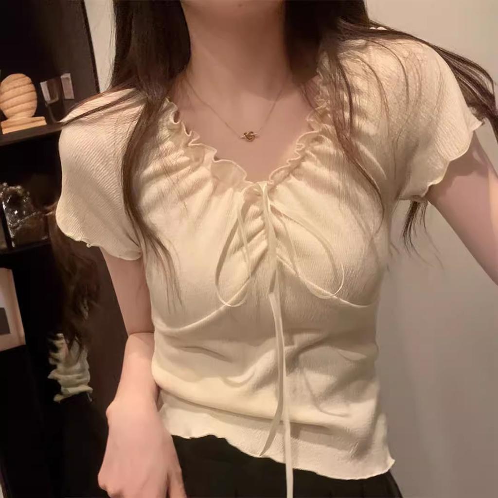 Graues Designgefühl reine Begierde kurzärmeliges T-Shirt Damen Sommer Neu sanft schlank schlank kurz Studenten Oberteil