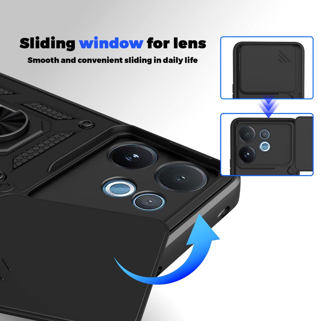 For vivo V60 5G Case with Slide Camera Lid PC+TPU Kickstand Phone Cover