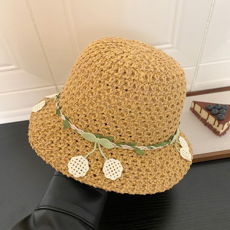 Summer new sun hat women's South Korea Dongdaemun weaving hollowed out after split fork sun protection hat fisherman hat children