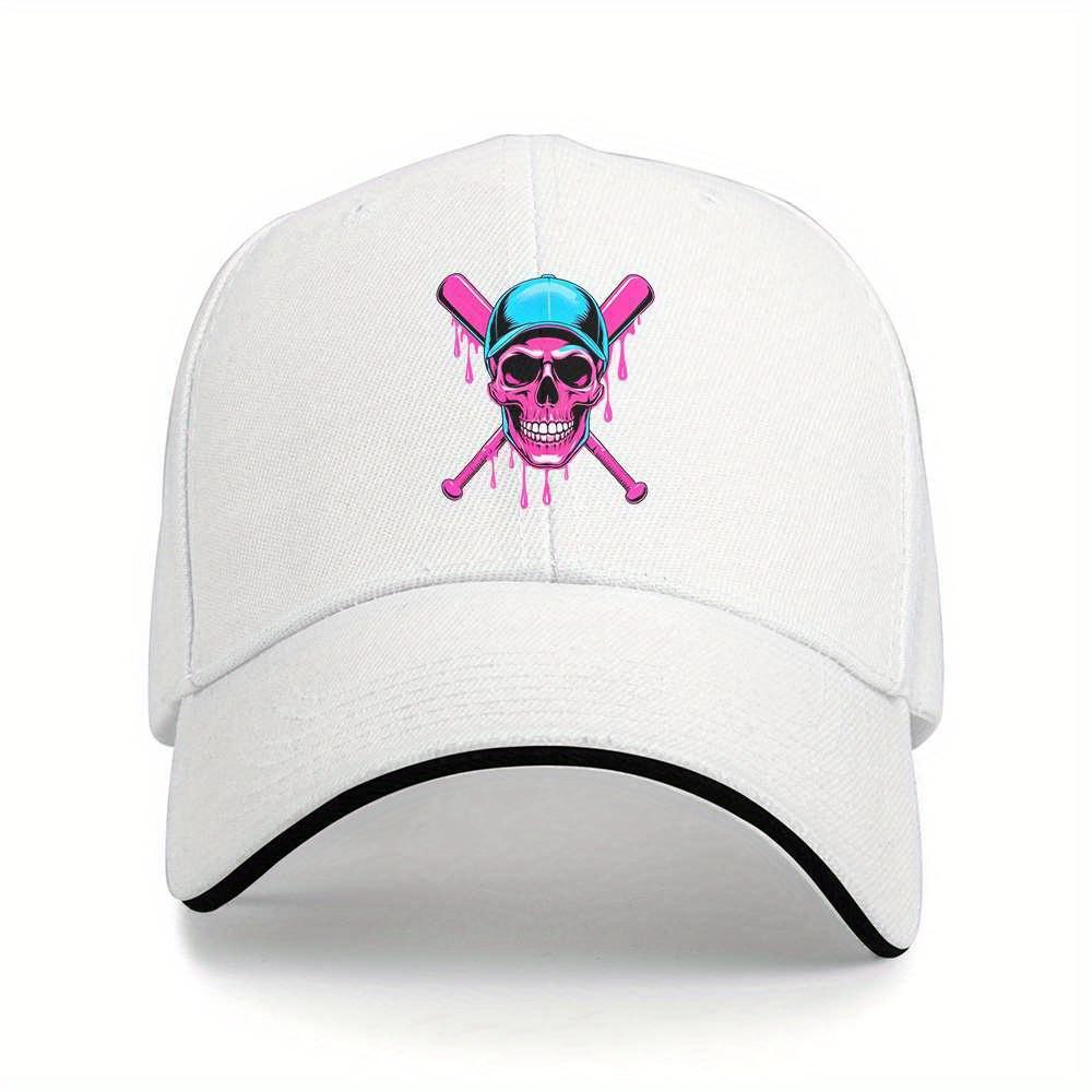 Dripping Skull and Baseball Bats Black Baseball Cap Adjustable Polyester Streetwear Cap for Men Women