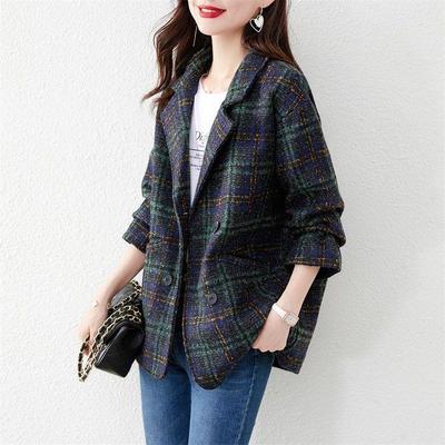 2025 Autumn Women's High-End Korean Plaid Wool Coat, Small British Style