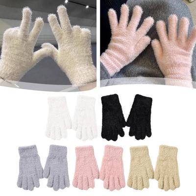 Lovely Winter Mink Velvet Five Finger Gloves Plush Women Color Cold-proof Warm Outdoors Wistiti Q9X3
