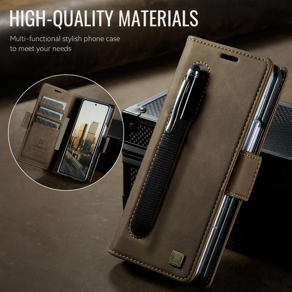 For Samsung Galaxy Z Fold5 / Z Fold6 / Z Fold7  Wallet Case with Card Slots & Kickstand, 360° Protection Leather Case