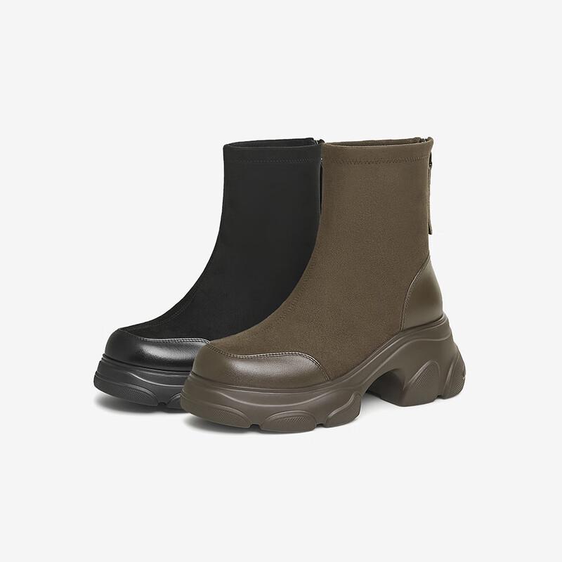 TATA Women's Stylish Thick-Soled Elastic Ankle Boots