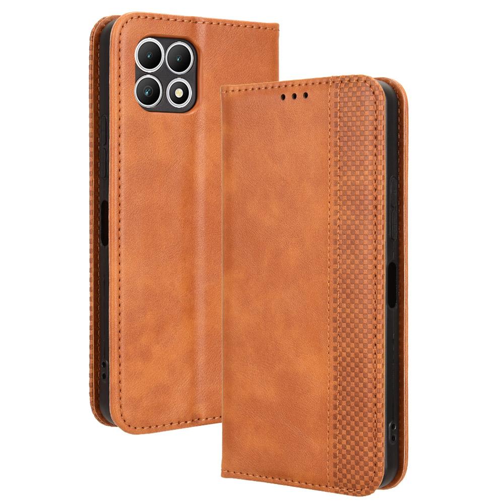 

For T-Mobile REVVL 7/T Phone 2 Case Magnetic Closing Retro Leather Phone Cover Brown