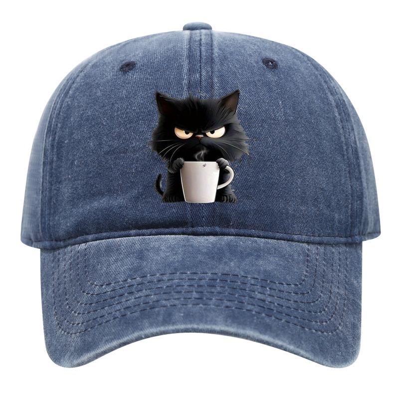 Washed Cat Print Baseball Cap Spring Summer Korean Style Casual Unisex Couple Versatile Hat Sun Hat Casual Duckbill Cap