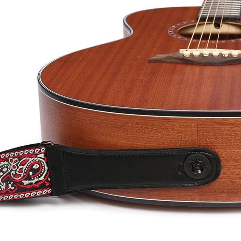 Adjustable Guitar Strap Embroidered Nylon Shoulder Strap Leather Ends Guitar Straps for Bass, Electric & Acoustic Guitar