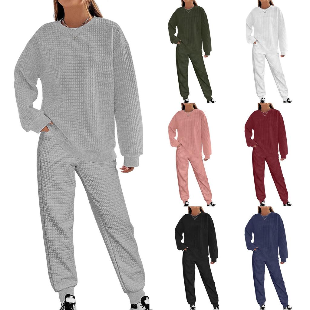 Women's Solid Color Stand Collar  Pullover Long Sleeve Suit Sports Long Set