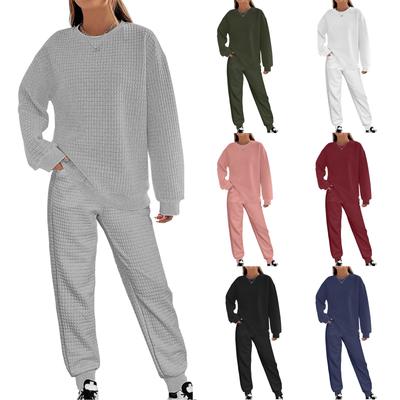 Women's Solid Color Stand Collar Pullover Long Sleeve Suit Sports Long Set