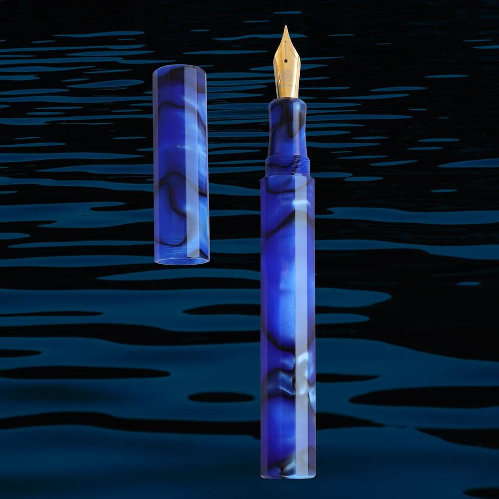 WANCHER Kaleido Fountain Ultramarine Blue Art Collection Fountain Pen, Edge, 12-sided Pillar, [Wancher Pen] (B Bold)