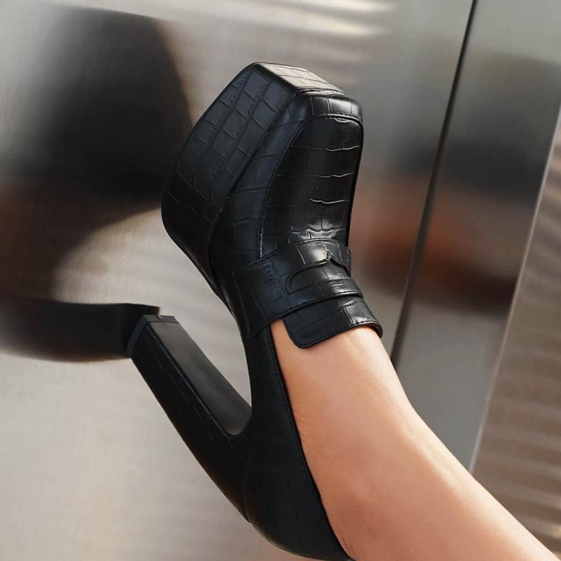 Sexy 14cm High Heels Pumps Shoes Woman Platform Vintage Black Brown Heeled Dance Party Wedding Office Shoes Ladies Large Size