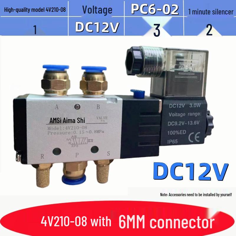 Pneumatický solenoidový ventil 4V210-08: Dvoupolohový, pěticestný řídicí ventil pro vzduchový válec (12V/24V/220V)