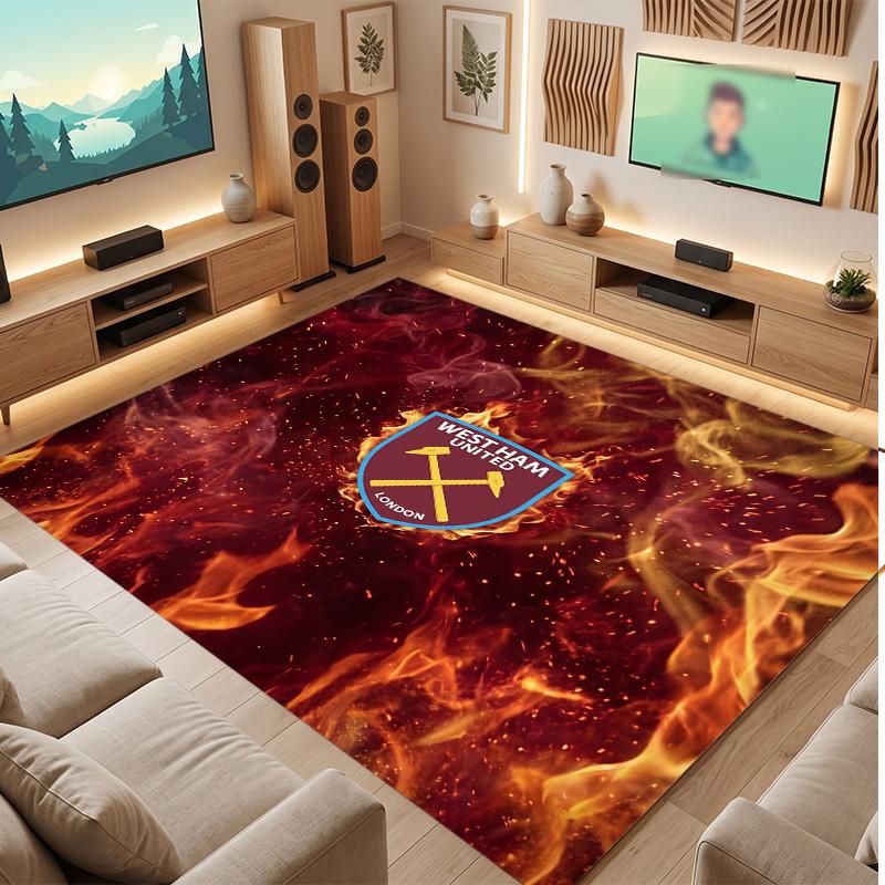 Tappeto in Velluto di Cristallo con Stampa del West Ham United Football, Comodo Assorbente d'Acqua Antiscivolo Tappeto per Pavimenti Interni