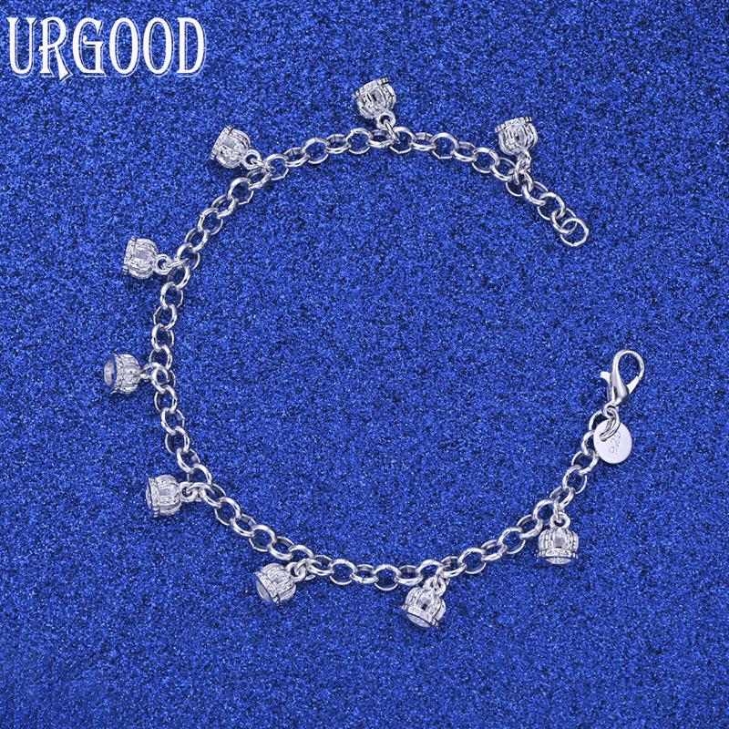 925 Sterling Silver Crown Pendant Bracelet Fashion Jewelry Gift
